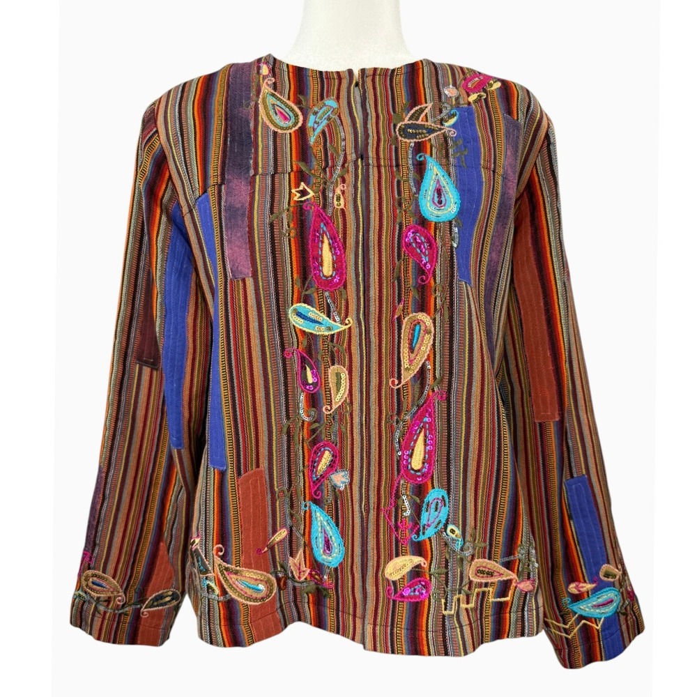 Indigo Moon Women's L 100% Silk Sequin Patchwork Boho Jacket Artsy
